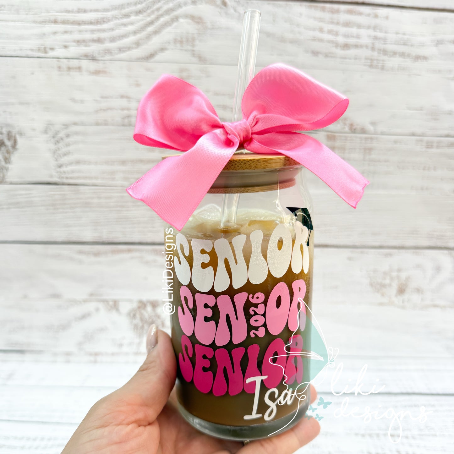 Personalized Senior Graduation Glass Can with Bow