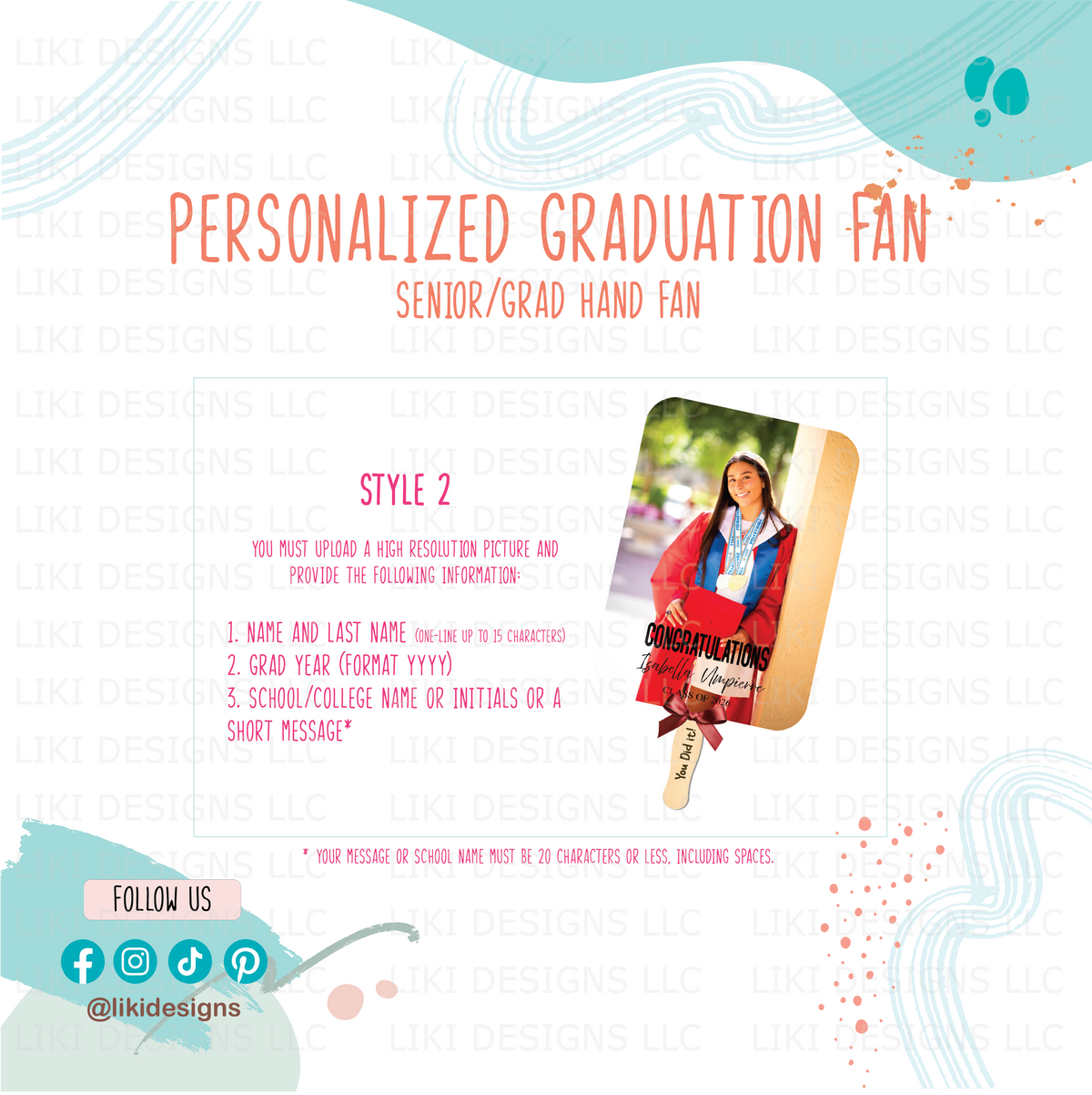 5x7 Personalized Graduation/Senior Night Hand Fan