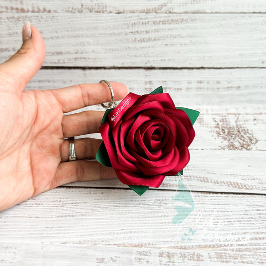 3.5 in Satin Ribbon Rose Keychain
