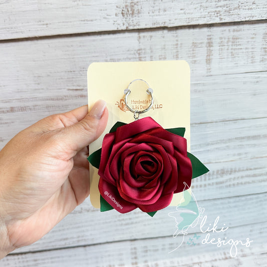 3.5 in Satin Ribbon Rose Keychain