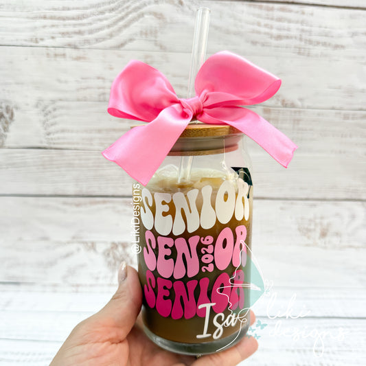 Personalized Senior Graduation Glass Can with Bow