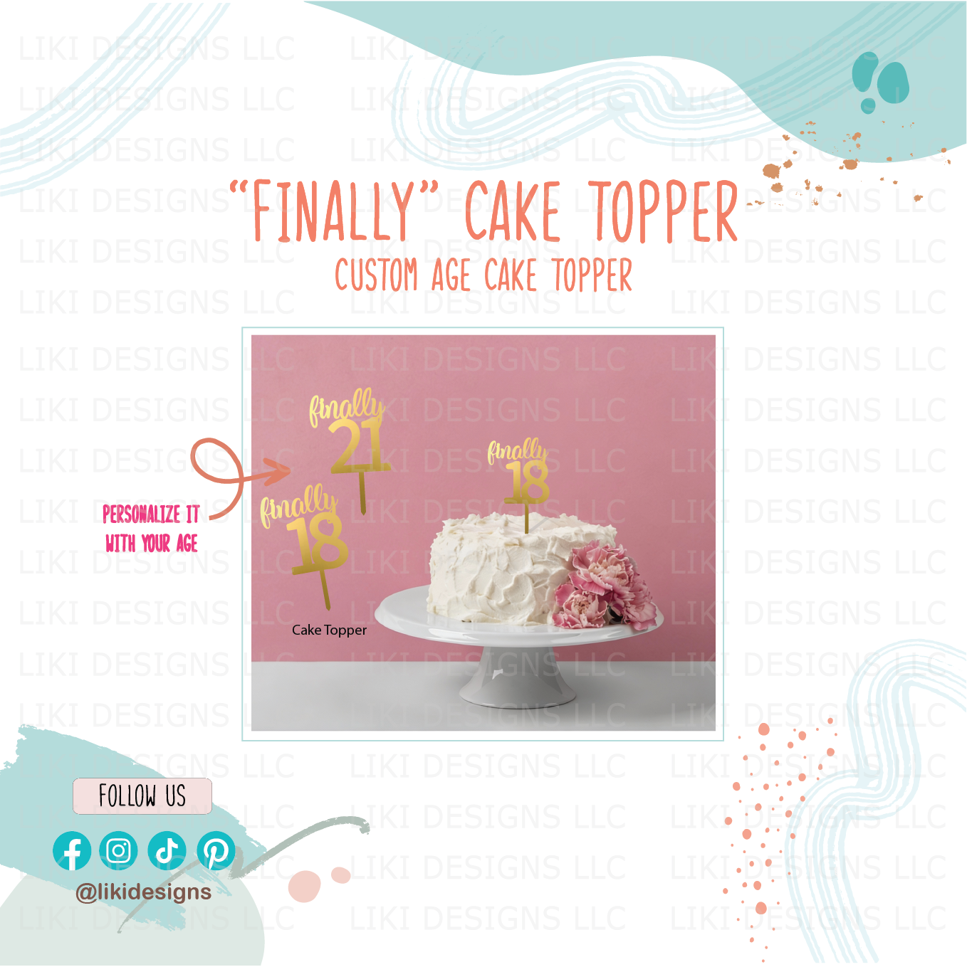 Acrylic Cake Topper and Charm - Finally 18 and 21 - Name Charm