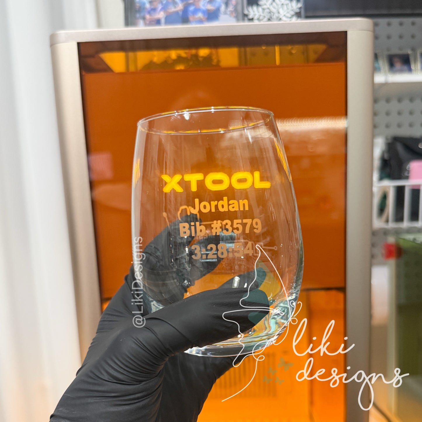 Personalized Marathon Stemless Wine Glass: Race Course, Bib and Time