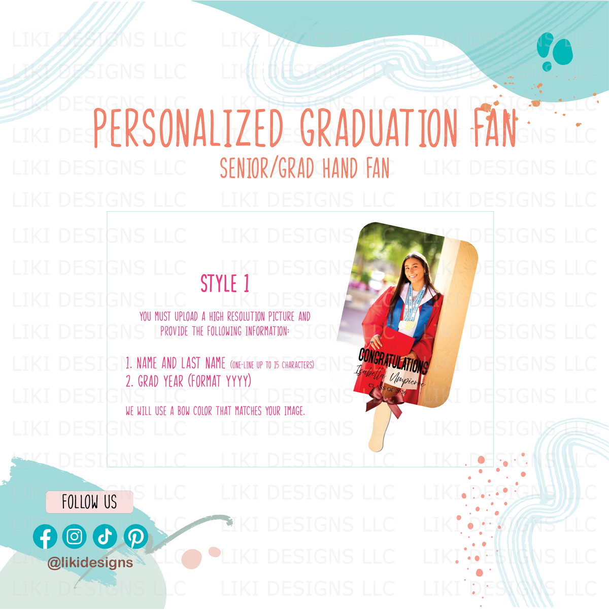 5x7 Personalized Graduation/Senior Night Hand Fan