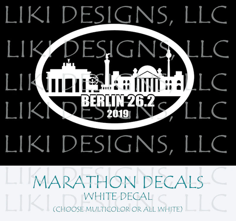 4" wide oval white/full color RUNNING DECAL, with CUSTOM options. Marathon, 1/2 Marathon, 10k, 5k Running Decals. High Quality Vinyl Decals.