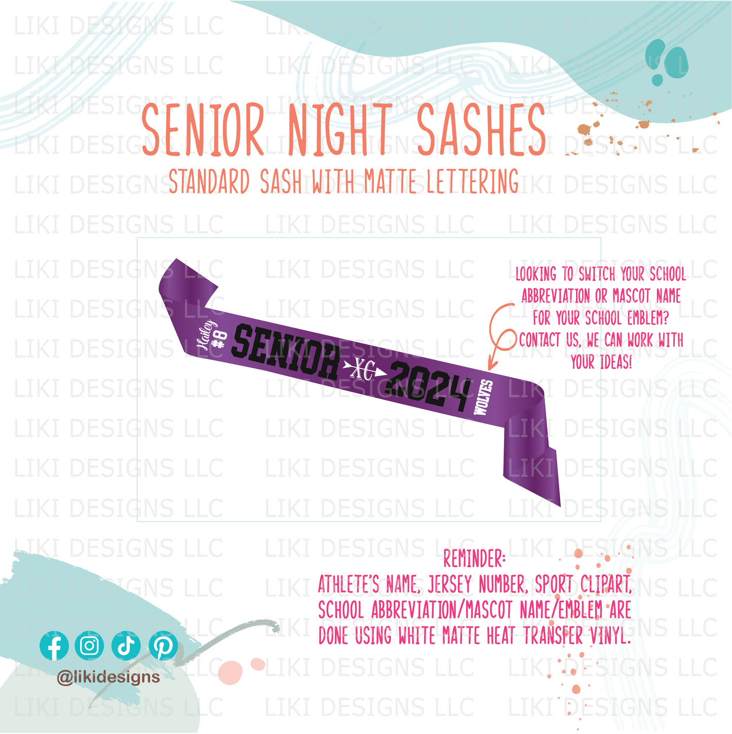 Personalized Sport Senior Night Sash