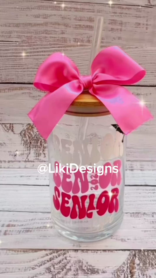 Personalized Senior Graduation Glass Can with Bow