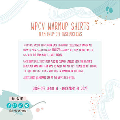 WPVC Team Warmup Shirt Personalization Service