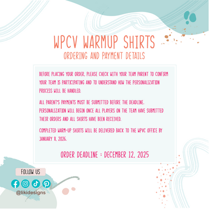 WPVC Team Warmup Shirt Personalization Service