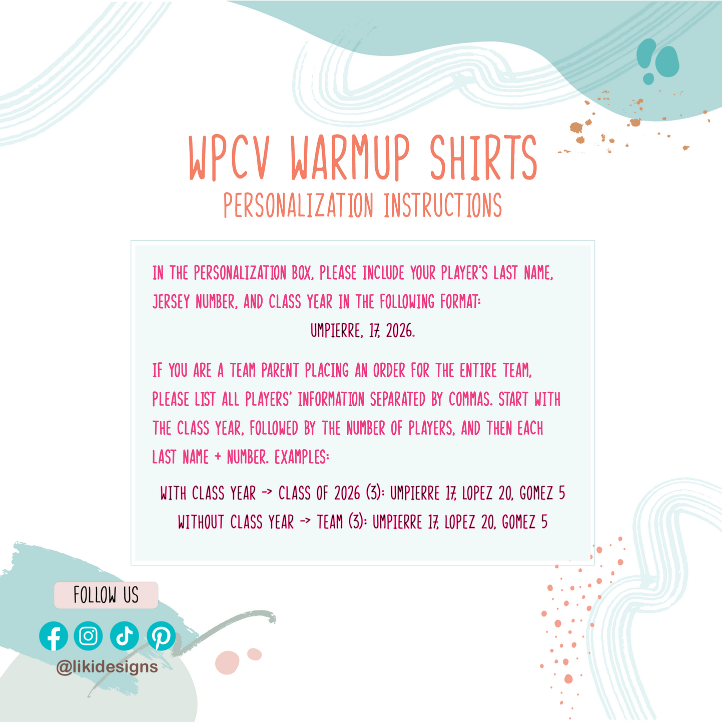 WPVC Team Warmup Shirt Personalization Service